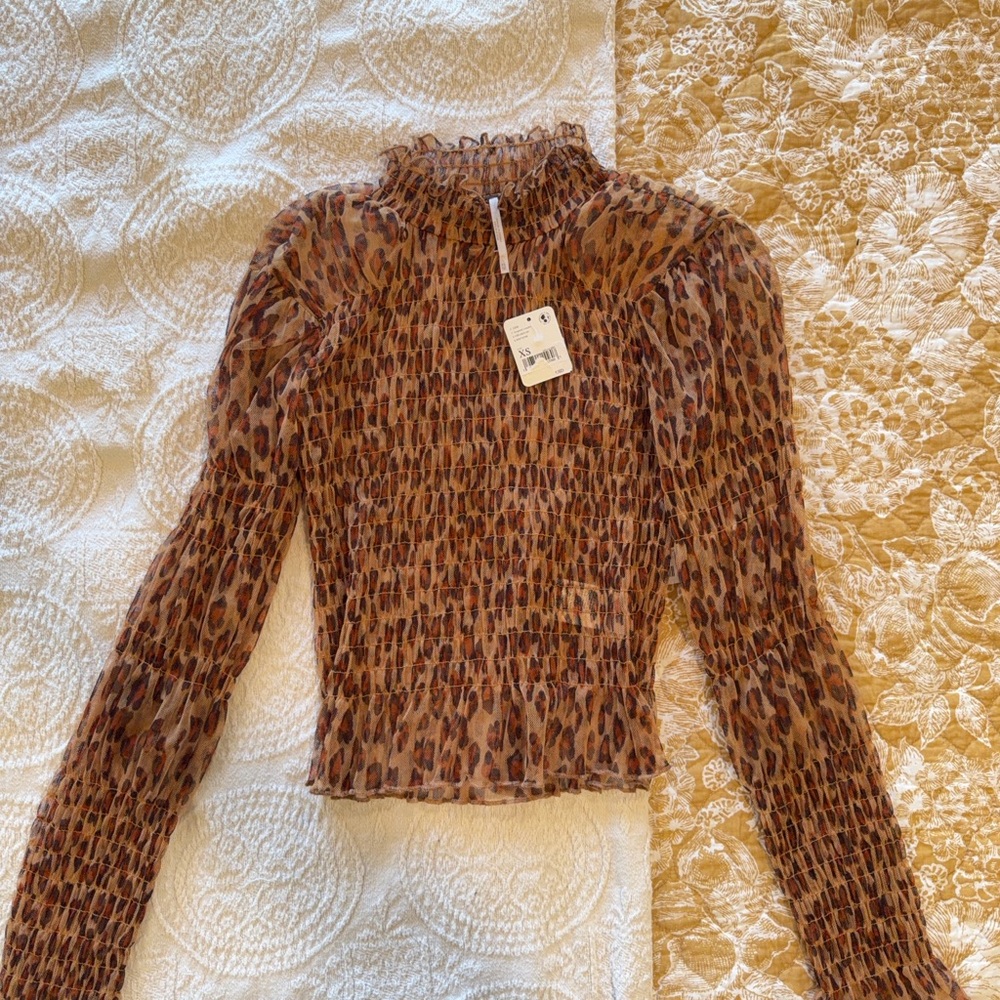 Free People Leopard Print Ruffle Blouse - Picture 3 of 4